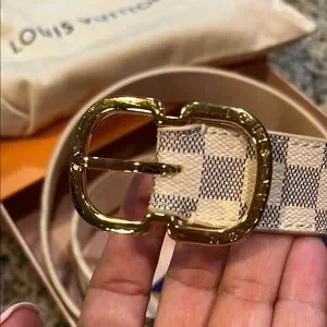 Louis Vuitton Gold and Cream Belt with Elegant Buckle LV Flowergram 30mm Reversible Belt Monogram - Women  main image 3